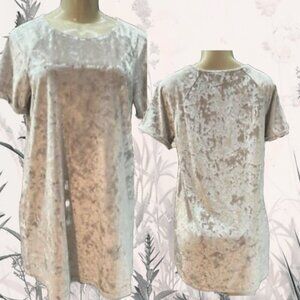 Ellos M 10/12 Gray Mist Crushed Velour Crew Neckline Short Sleeve Top